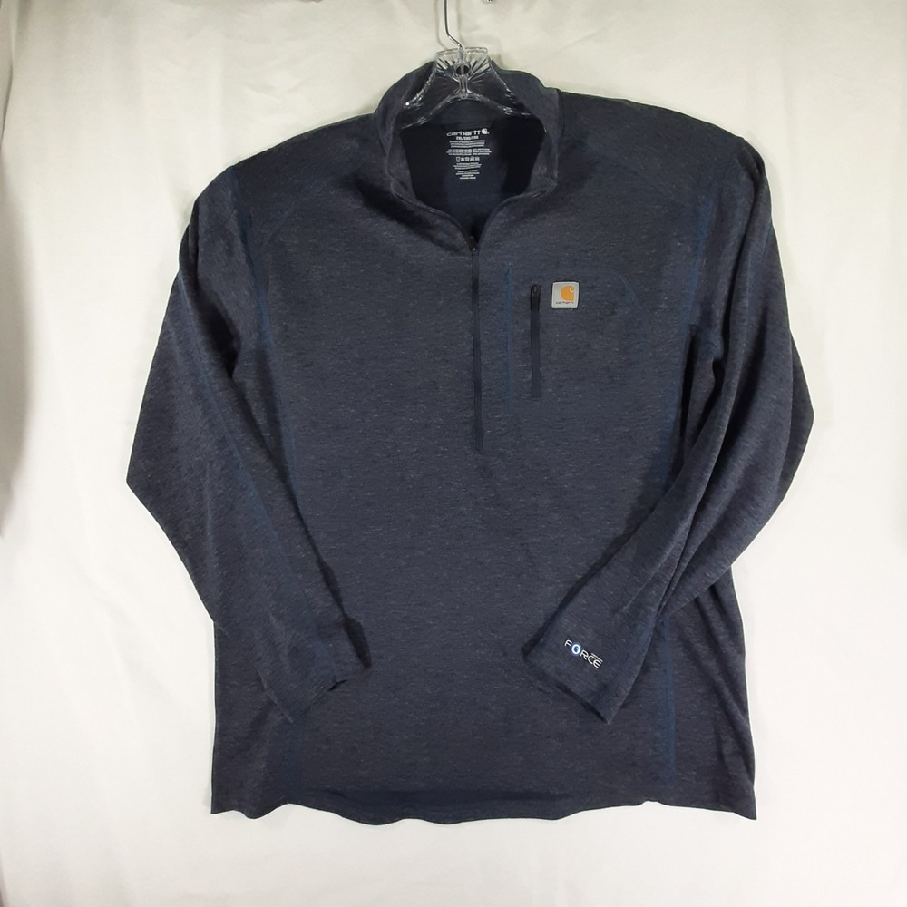 Carhartt Force Mens 2XL Quarter Zip Pullover Navy Heather Wool Blend Sweater